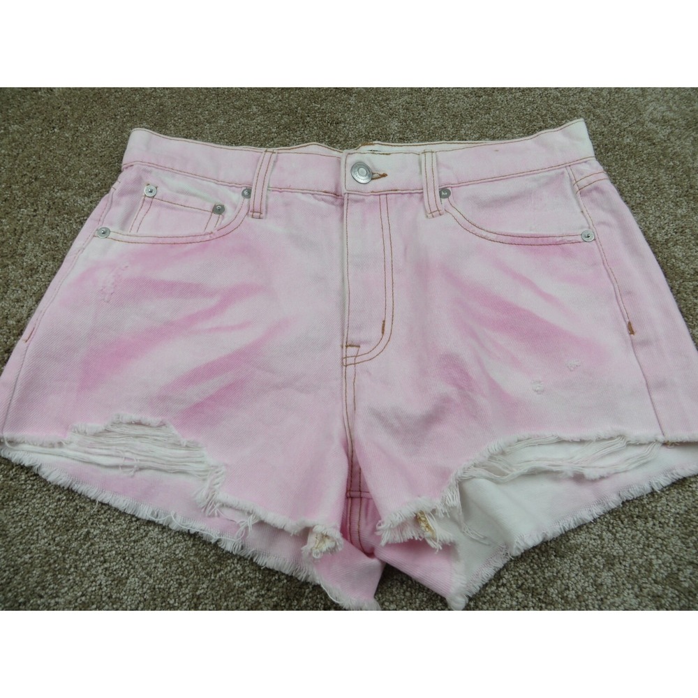 Aero Aeropostale High Rise Shorty Pink Denim Cut Off Shorts Size 8 Beachy